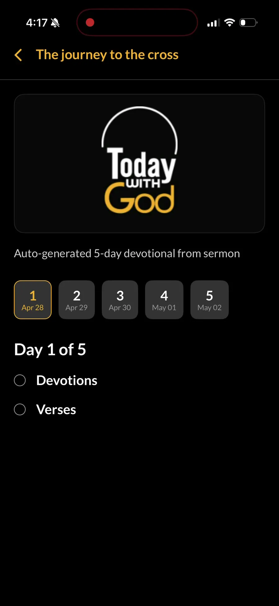 Generated sermon plan in the mobile app