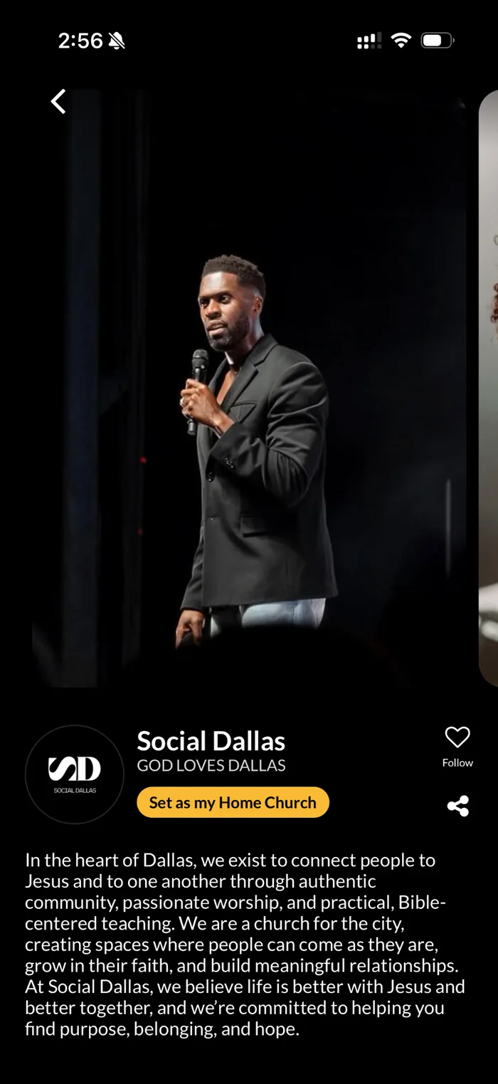 Social Dallas organization profile on mobile