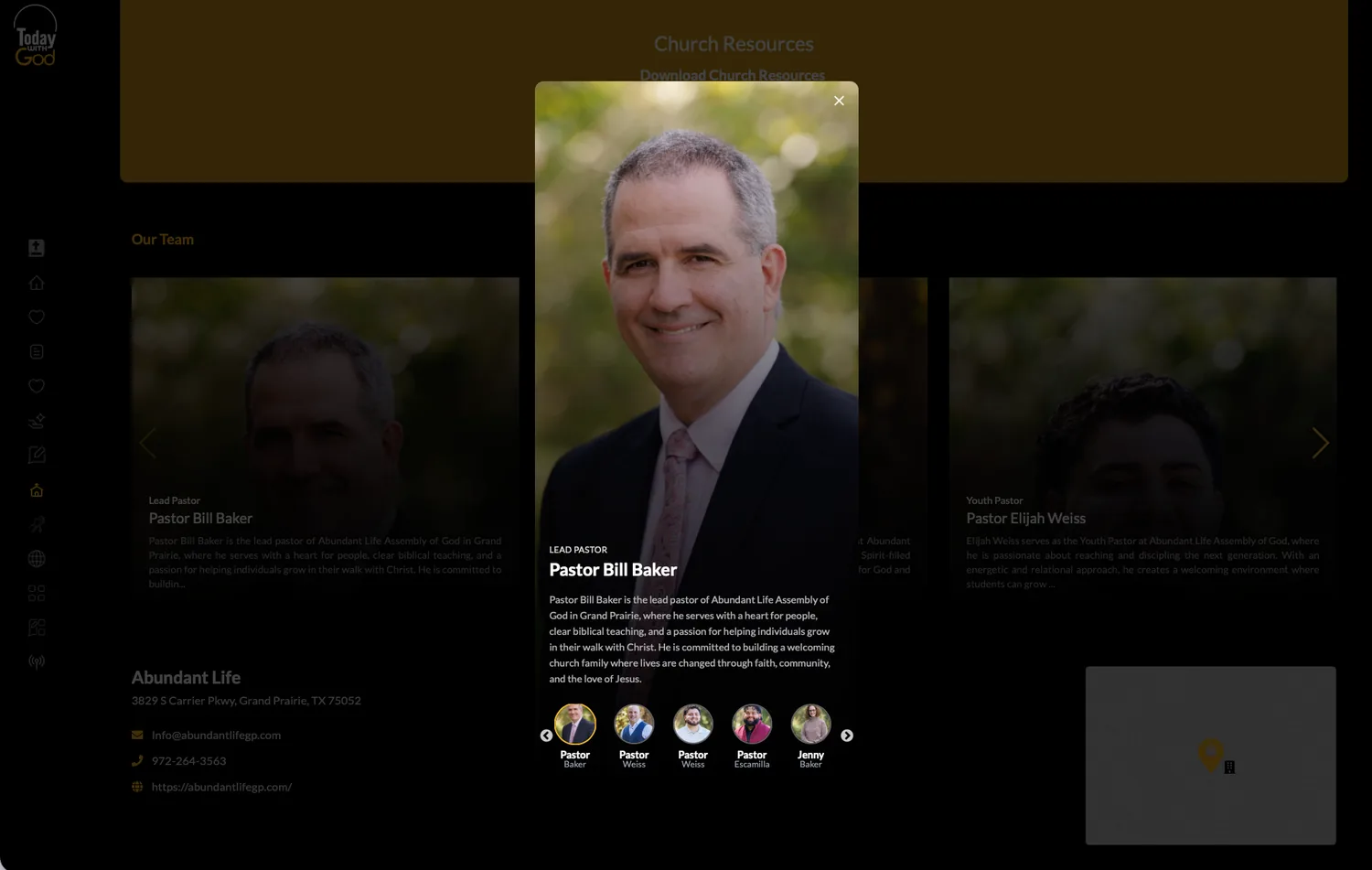 Team-member detail view on the Today With God website