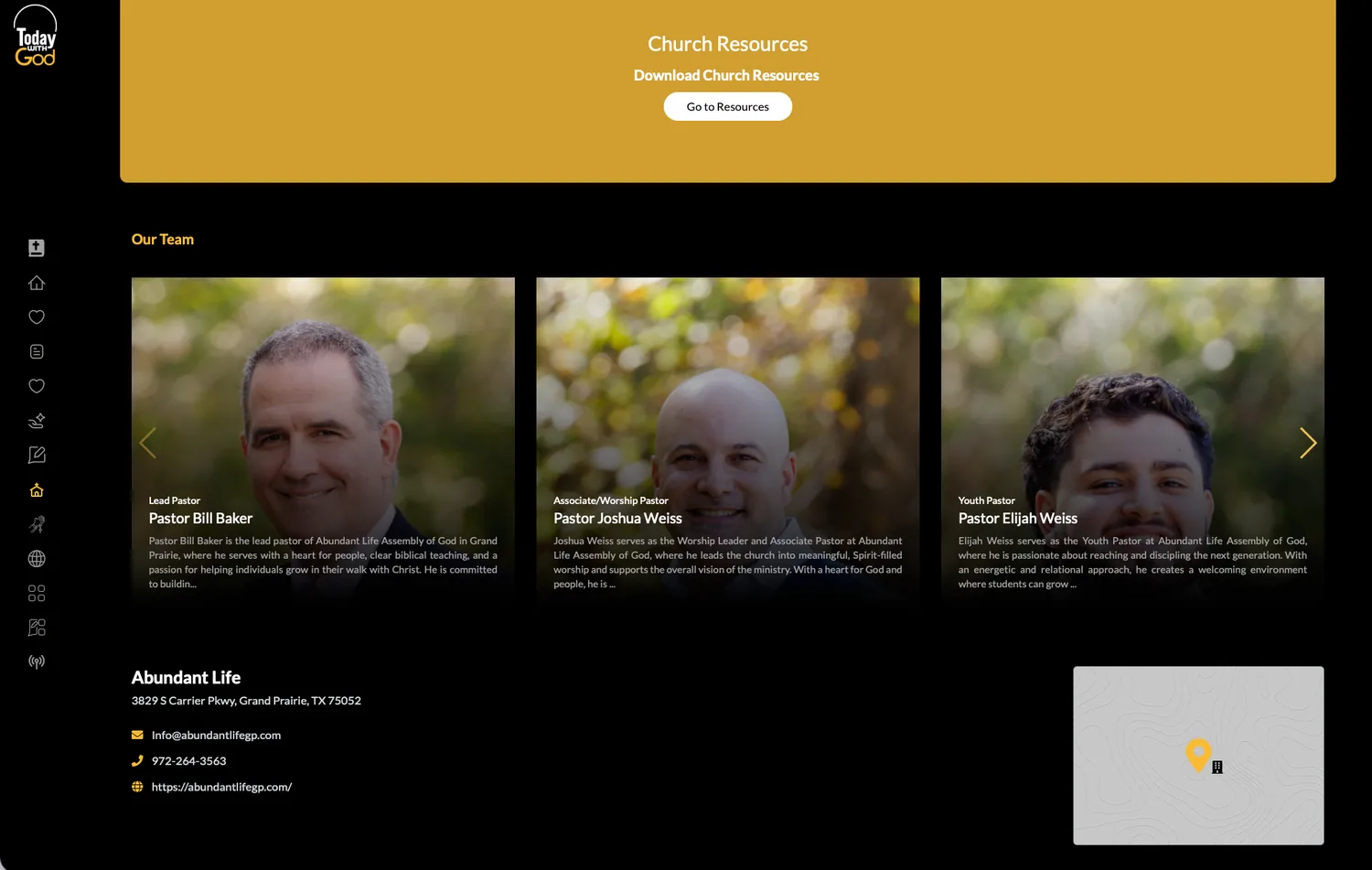 Team presentation on the website