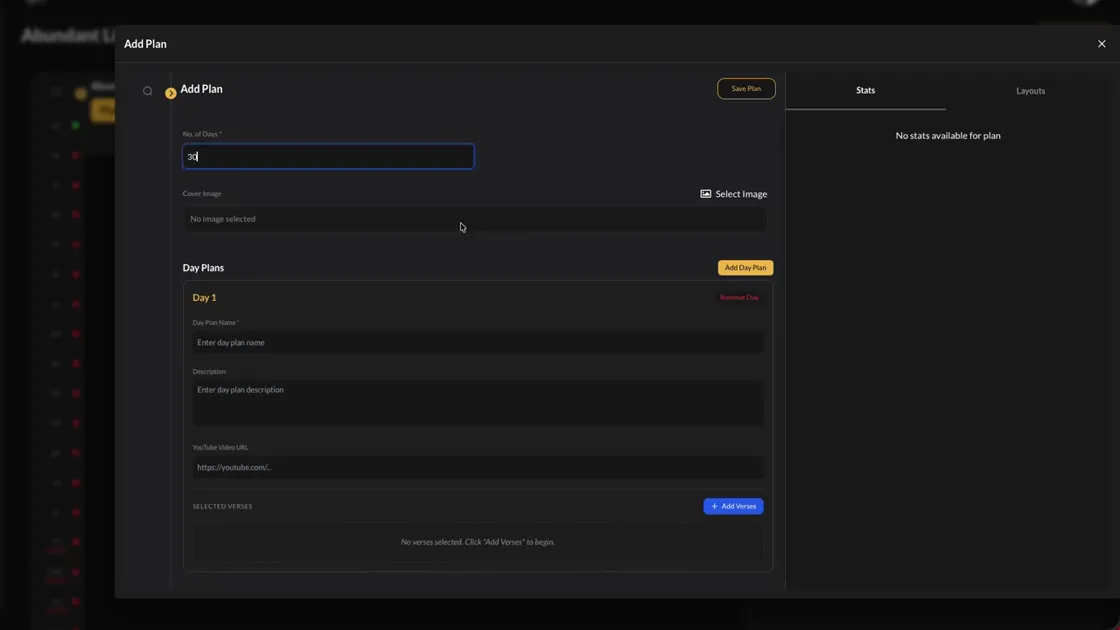 CMS training screen for Create or select a Bible plan