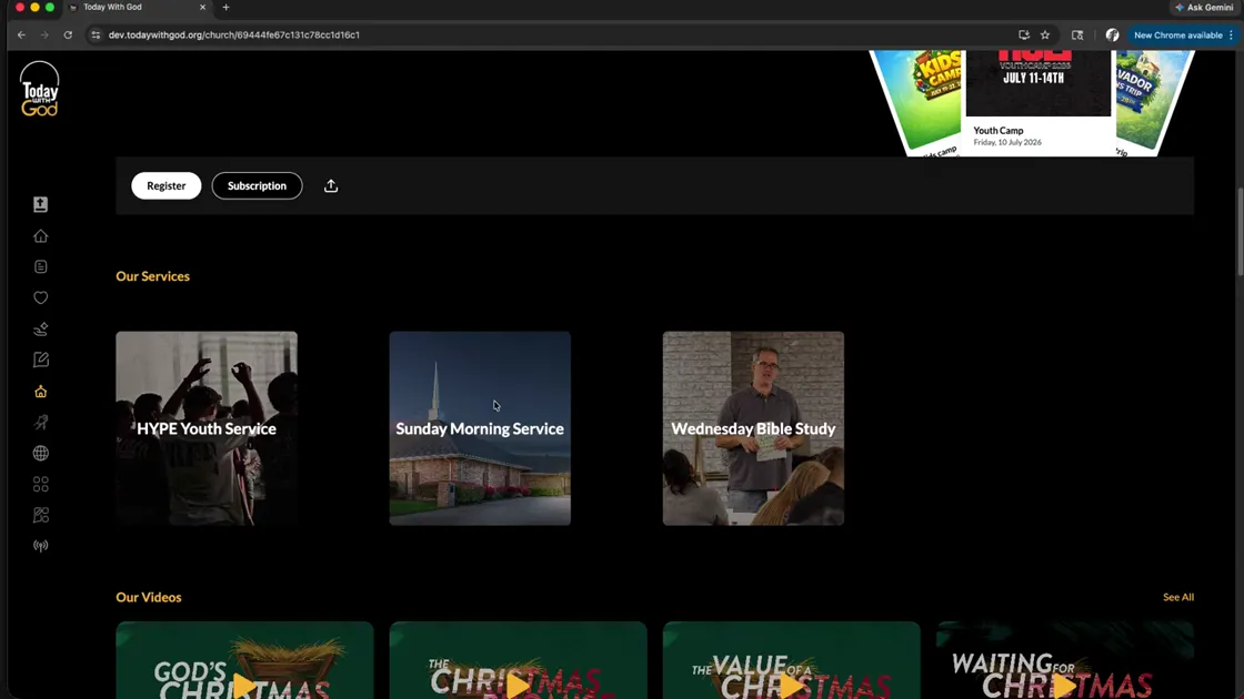 CMS training screen for Build service or ministry pages