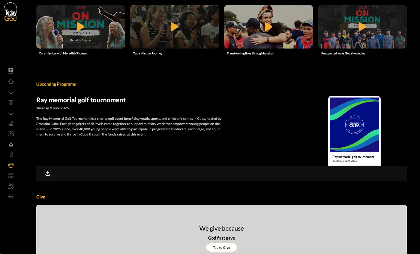 Event section on the Today With God website