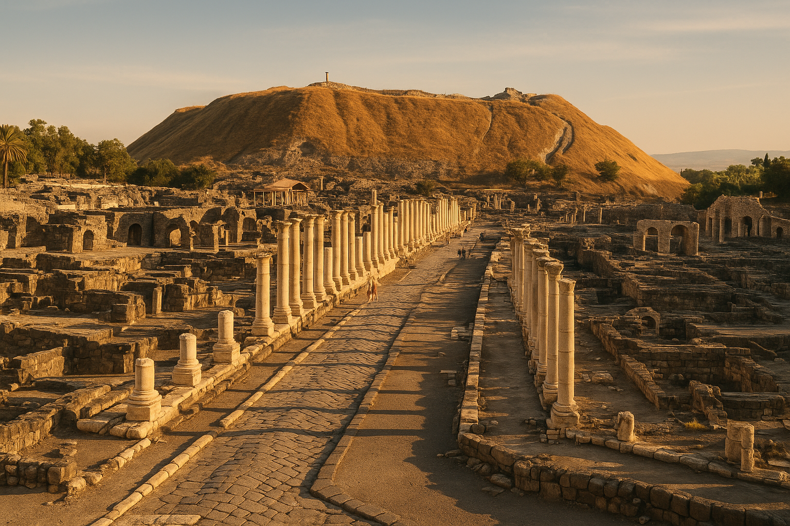 Ancient ruins of Bet Shean with rolling hills in the background, showcasing the biblical landscape where King Saul’s story unfolded
