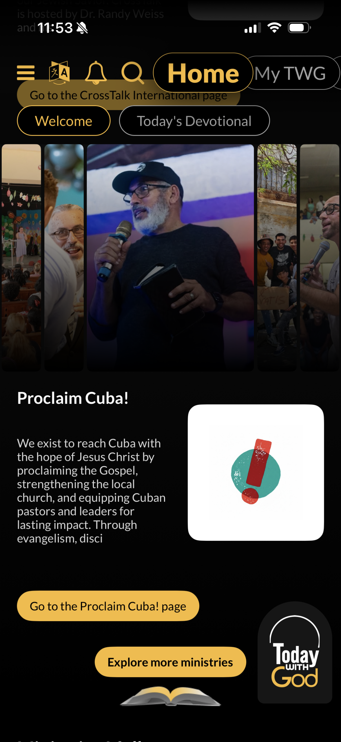Ministry notifications inside Today With God